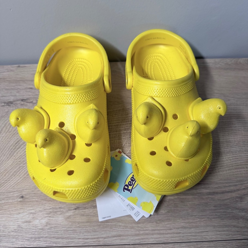 Crocs Peeps Classic Clog Womens 8 Mens 6 Yellow Easter 3D Chick Charms Novelty